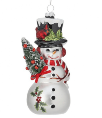 Cardinal Friend Snowman Ornament