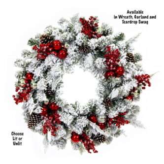 Silver and Red Berry Flocked Collection Wreath