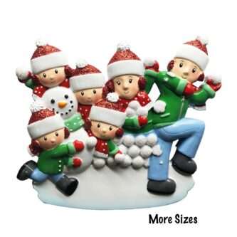 Snowball Fight Family Ornaments Personalized Six