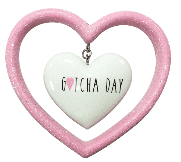 "Gotcha Day" Heart Ornaments Personalize