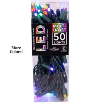 Frosted Wide Angle LED 50 Lights Multi lights green cord stnicks.com package