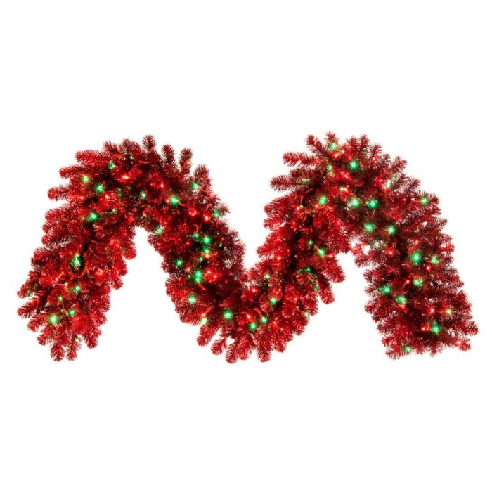 Red Tinsel Garland With Red and Green LED Lights