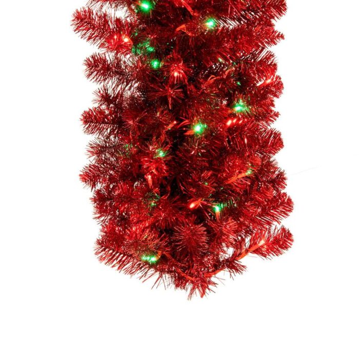 Red Tinsel Garland With Red and Green LED Lights