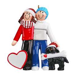 Couple With Dog Ornament Personalized Two Styles