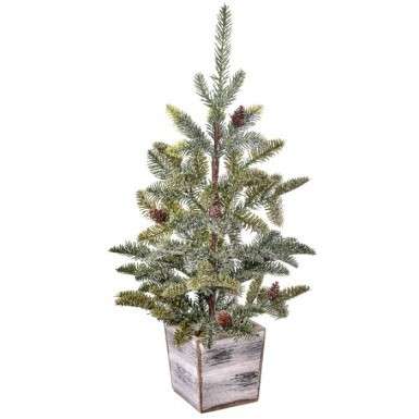 English Fir Tree in Wood mdf planter unlit with pinecones