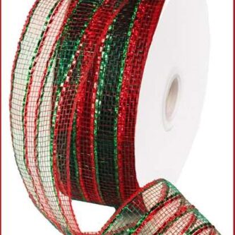Wide Foil Plaid Mesh Re and Emerald Green 2.5" Ribbon