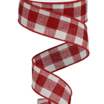 Red and White Check Woven Flannel Ribbon