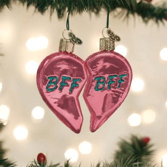 Old World Christmas Blown Glass BFF Hearts Ornament