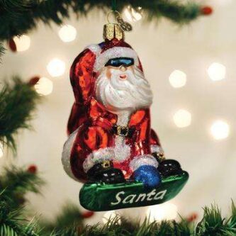 Old World Christmas Blown Glass Snowboarding Santa Ornament