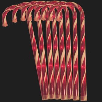 Set of 8 Lit Candy Cane Lawn Stakes