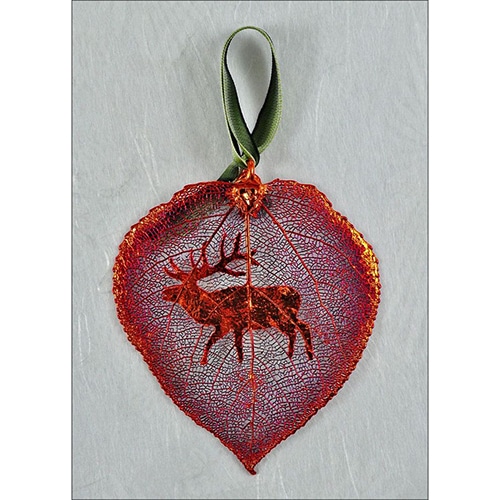 Elk On Real Aspen Leaf Ornament