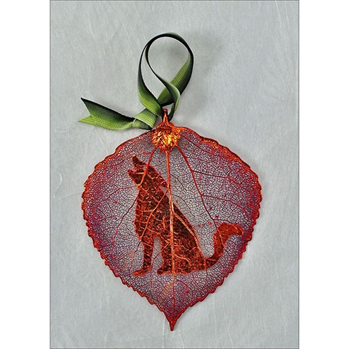Wolf On Real Aspen Leaf Ornament