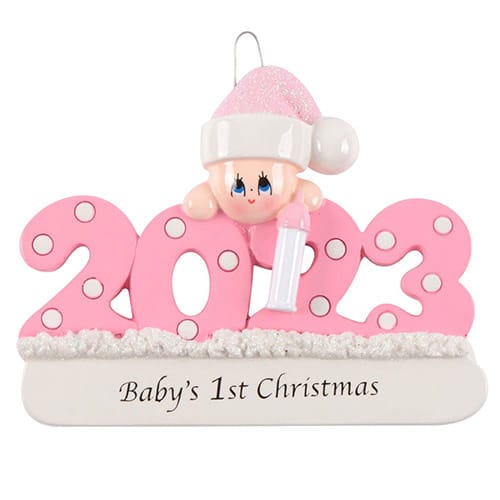 2023 Babys 1st Christmas Ornaments Personalized Pink